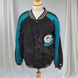 Vintage Retro Miami Dolphins NFL Letterman Style Jacket With Suede And Fleece
